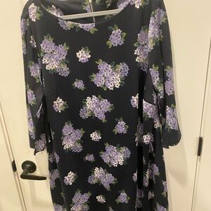 Ellos Navy and Purple Floral Long Sleeve Dress
